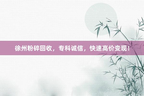 徐州粉碎回收，专科诚信，快速高价变现！